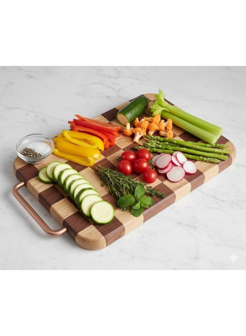 Bamboo Chopping Board for Kitchen with Metal Handle – Premium Natural Bamboo Cutting Board for Vegetables, Meat and Fruits – Heavy Duty End Grain / Edge Grain Wooden Cutting Board Knife Friendly – Eco-Friendly Recyclable Biodegradable Bamboo Board – Thick Non-Slip Kitchen Cutting Board and Elegant Cheese & Charcuterie Serving Board 33 x 23 CM - Image 2